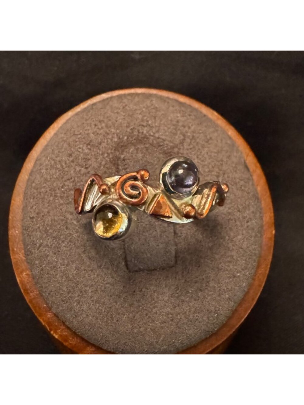 Handmade Sterling Silver & Copper Tanzanite & Citrine Cabochons Ring Size 5.75